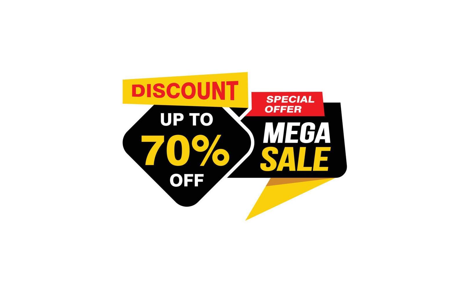 Oferta de mega venta del 70 por ciento, liquidación, diseño de banner de promoción con estilo de etiqueta. vector