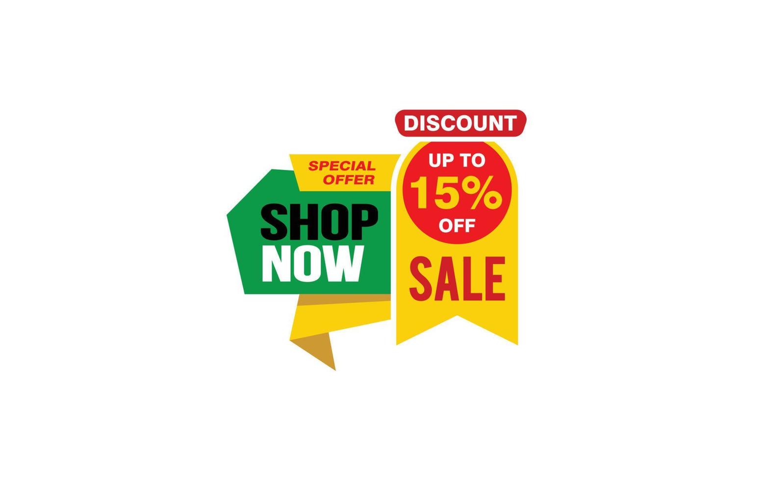 15 Percent SHOP NOW offer, clearance, promotion banner layout with sticker style. vector