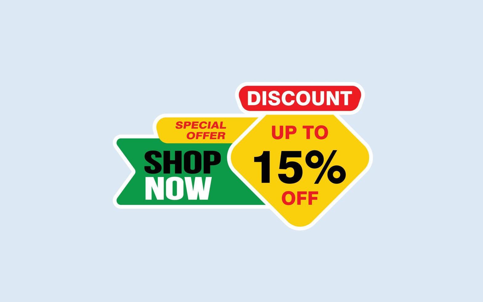 15 Percent SHOP NOW offer, clearance, promotion banner layout with sticker style. vector