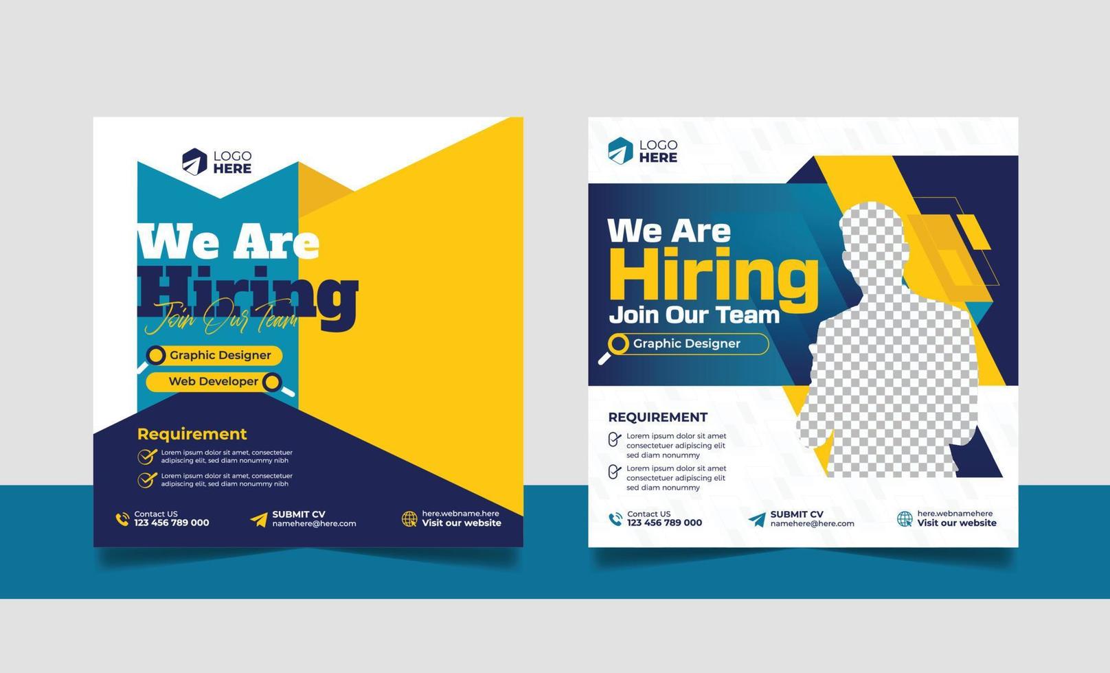 We are hiring job vacancy social media post marketing banner design square template set. vector