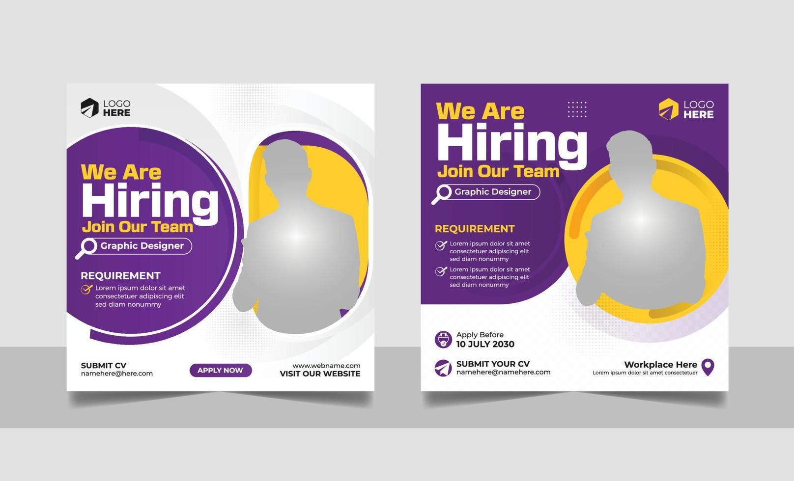 Social media we are hiring post job vacancy square web banner template. vector