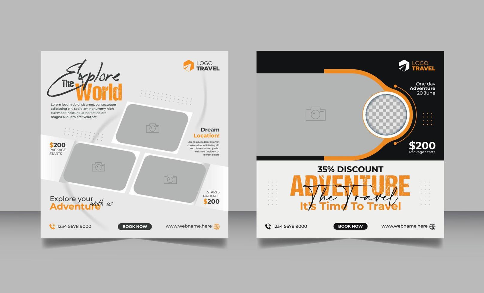 Travel tour social media post or holiday vacation square flyer web banner design template. vector