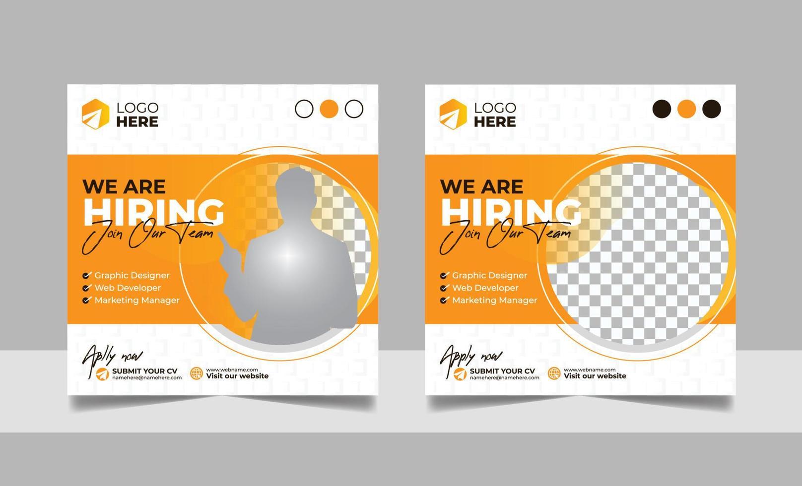 Hiring job vacancy post banner template set. Business we are hiring employee square flyer design. vector