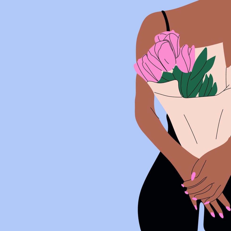 Bouquet hand holding tulips. March 8 Valentine's Day vector