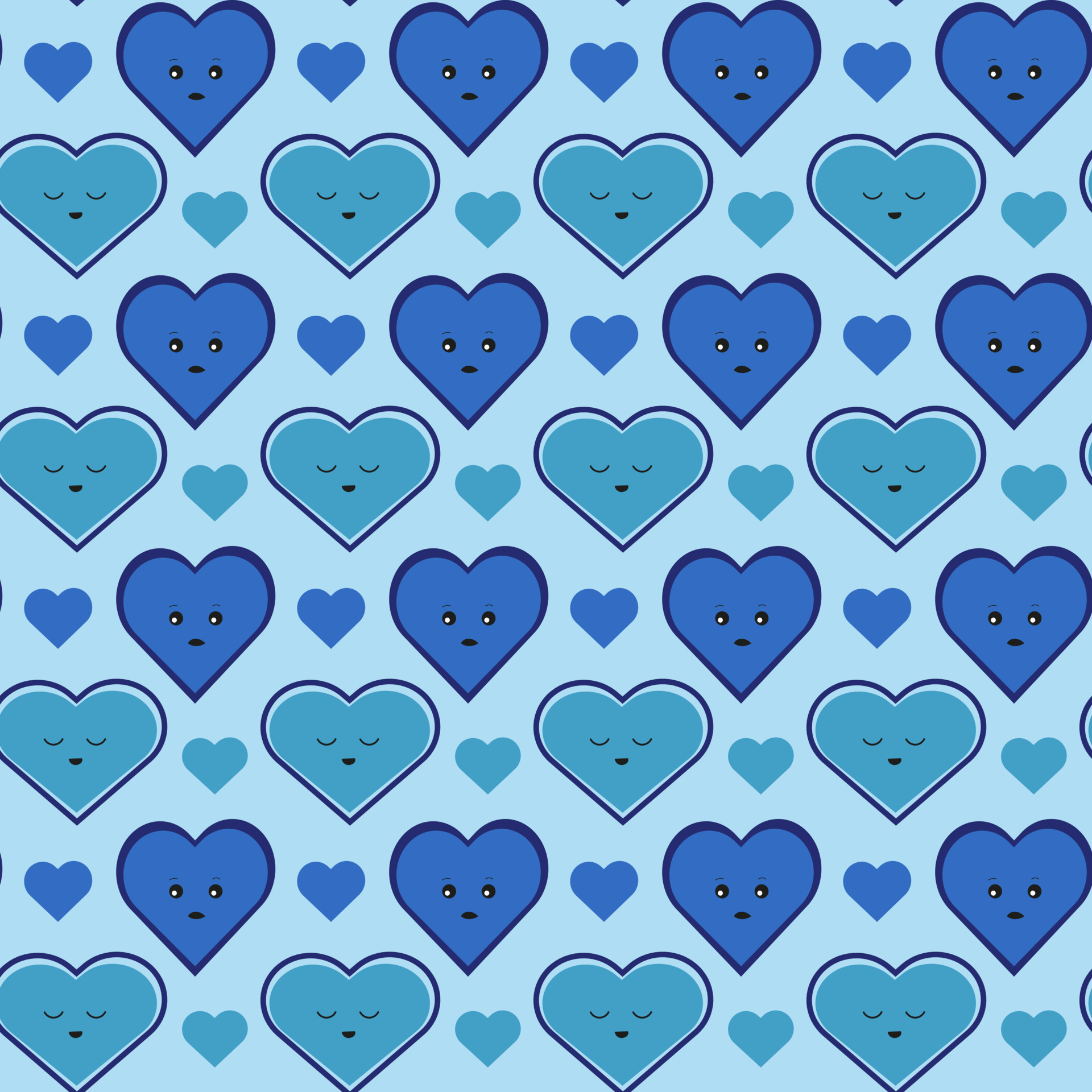 Seamless pattern with blue hearts different emotions and design. Vector ...