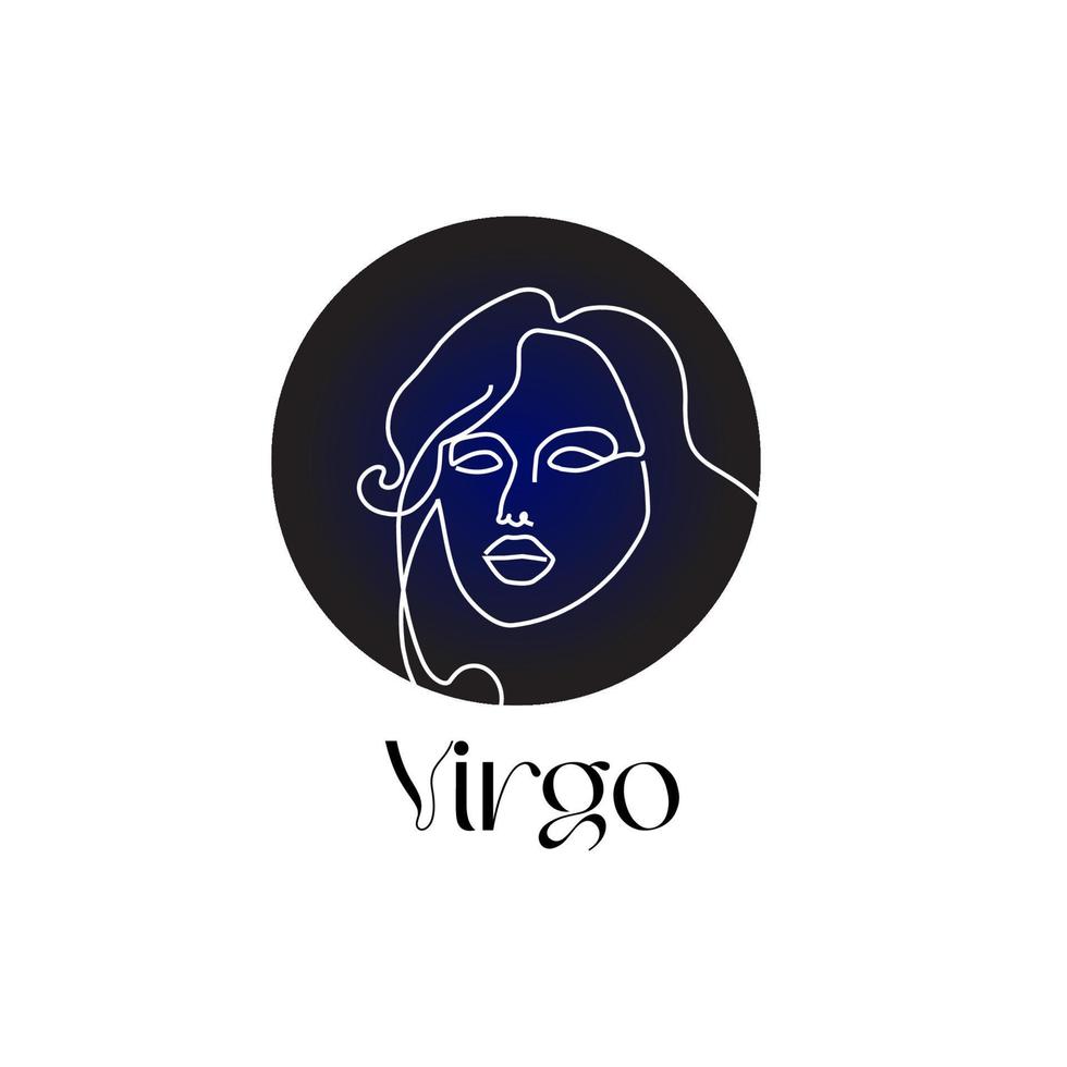 Astrological zodiac sign Virgo in line art style on dark blue Zodiak astrology symbol vector