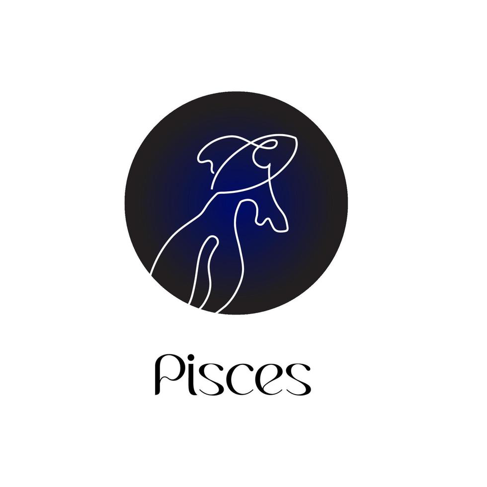 Astrological zodiac Pisces sign in line art style on dark blue Zodiak astrology symbol vector