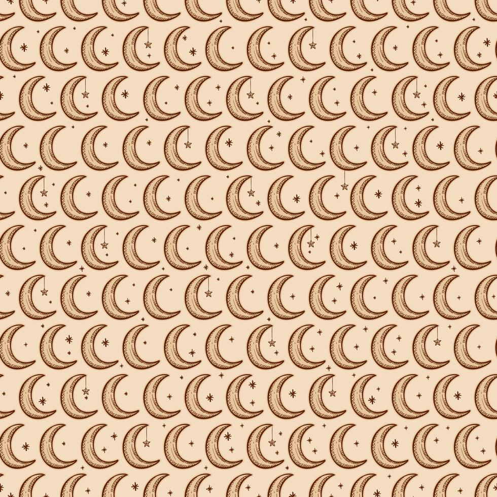 hand drawn sketch style of mystical crescent moon and stars seamless pattern background vector