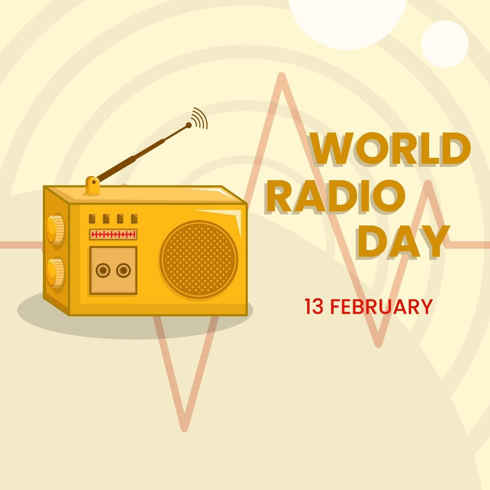 icono de radio amarillo para la plantilla de diseño del día mundial de la radio. concepto simple, 3d y plano. utilizado para icono, símbolo, signo o tarjeta de felicitación vector