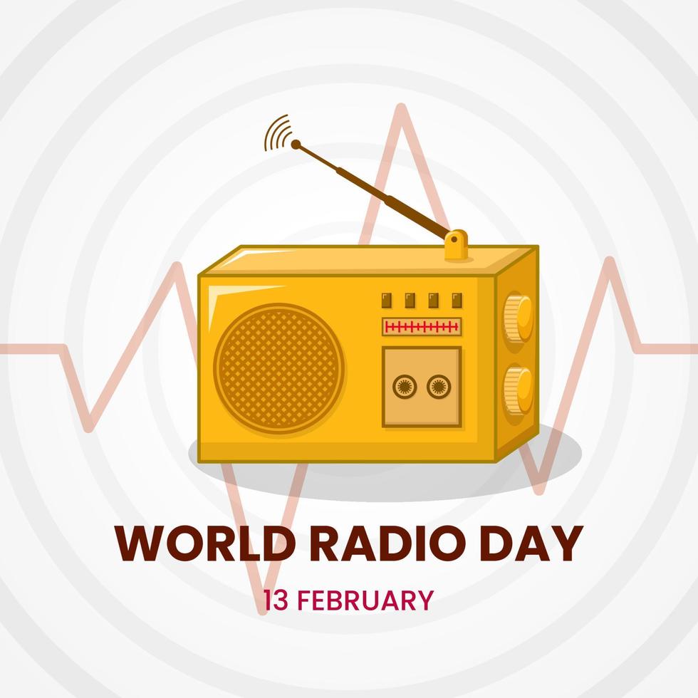 radio icon with circle pattern for world radio day design templete. simple, 3d and flat concept. yellow, brown and white. used for icon, symbol, sign or greeting card vector