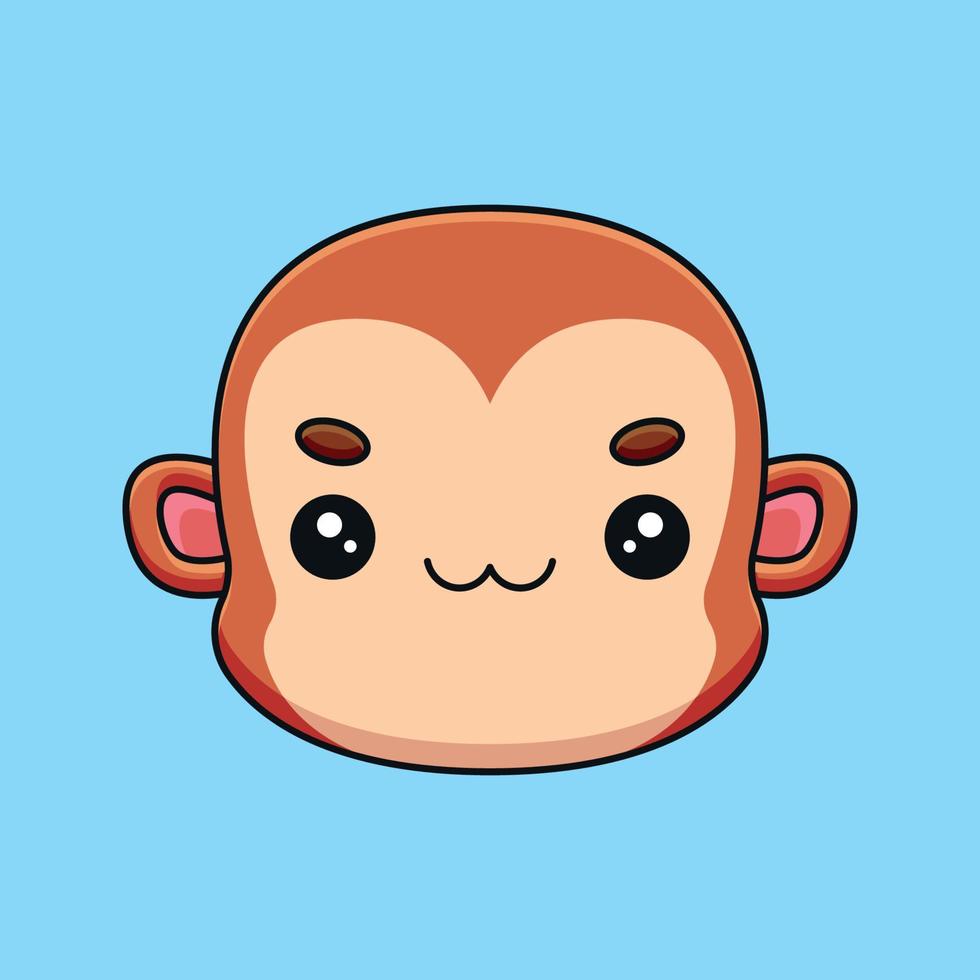 cute monkey head cartoon mascot doodle art hand drawn outline concept vector kawaii icon illustration