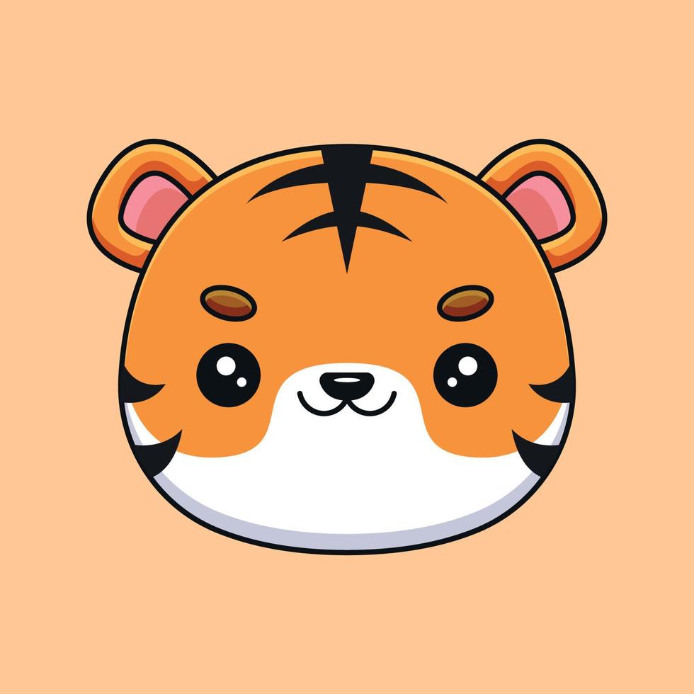 cute tiger head cartoon mascot doodle art hand drawn outline concept vector kawaii icon illustration