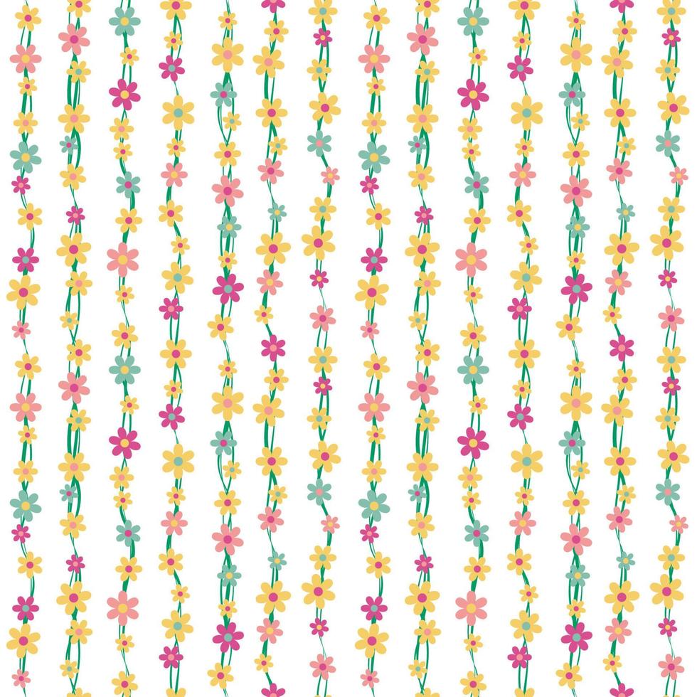Cute floral seamless pattern with colourful flowers on a white background. Branches and blossoms. Vector illustration.