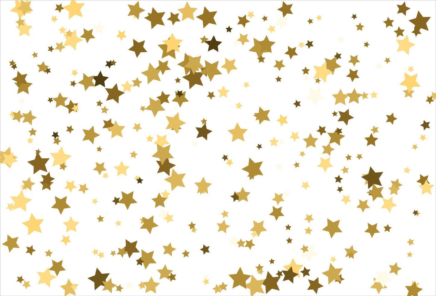 Random falling gold stars on white background. Glitter pattern for banner, greeting card, Christmas and New Year card, invitation, postcard, paper packaging vector