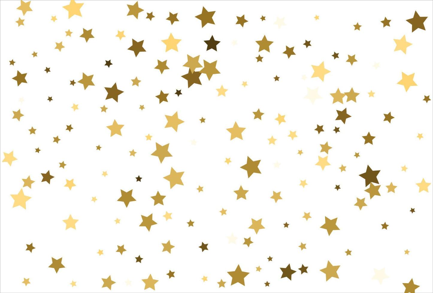 Random falling gold stars on white background. Glitter pattern for banner, greeting card, Christmas and New Year card, invitation, postcard, paper packaging vector