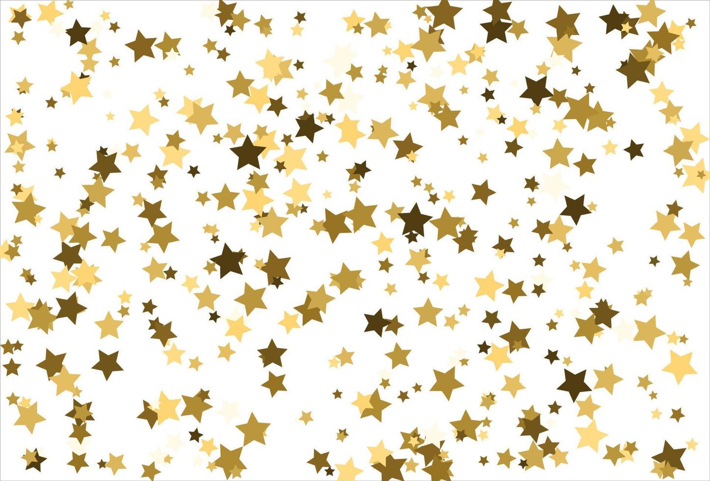 Random falling gold stars on white background. Glitter pattern for banner, greeting card, Christmas and New Year card, invitation, postcard, paper packaging vector