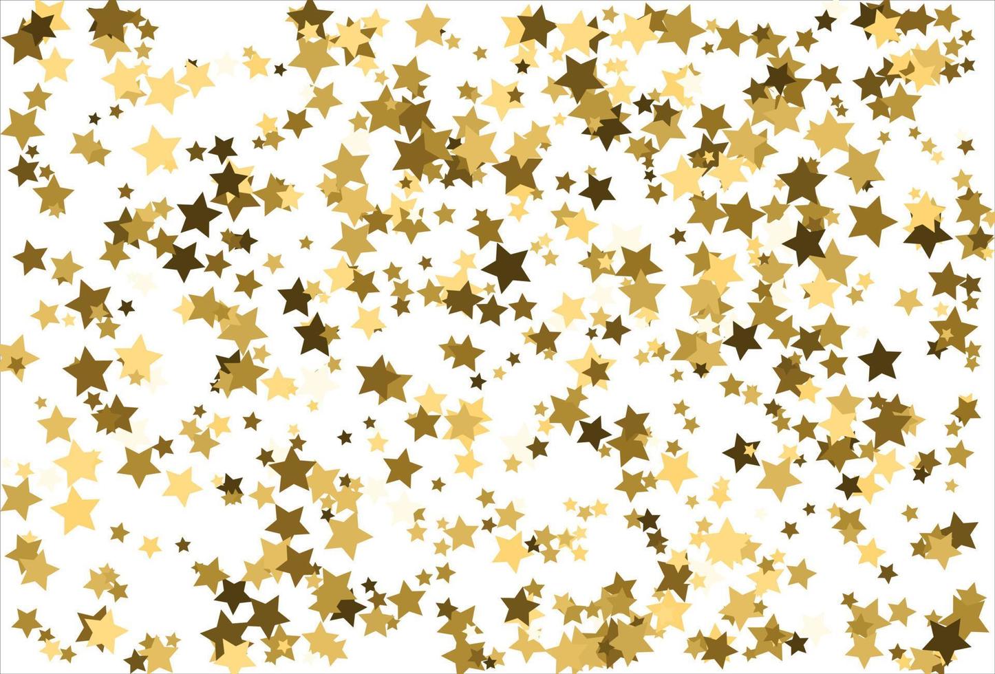 Random falling gold stars on white background. Glitter pattern for banner, greeting card, Christmas and New Year card, invitation, postcard, paper packaging vector