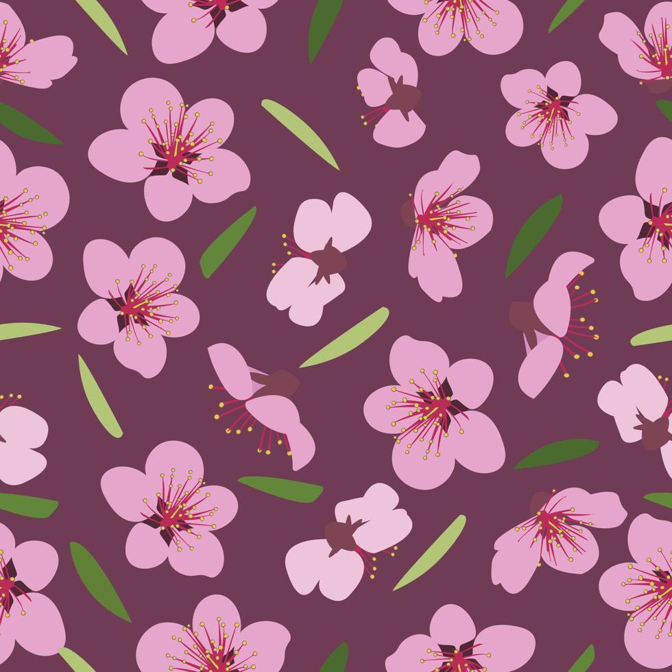 patrón sin costuras de flores rosas florecientes y hojas verdes. ilustración vectorial vector