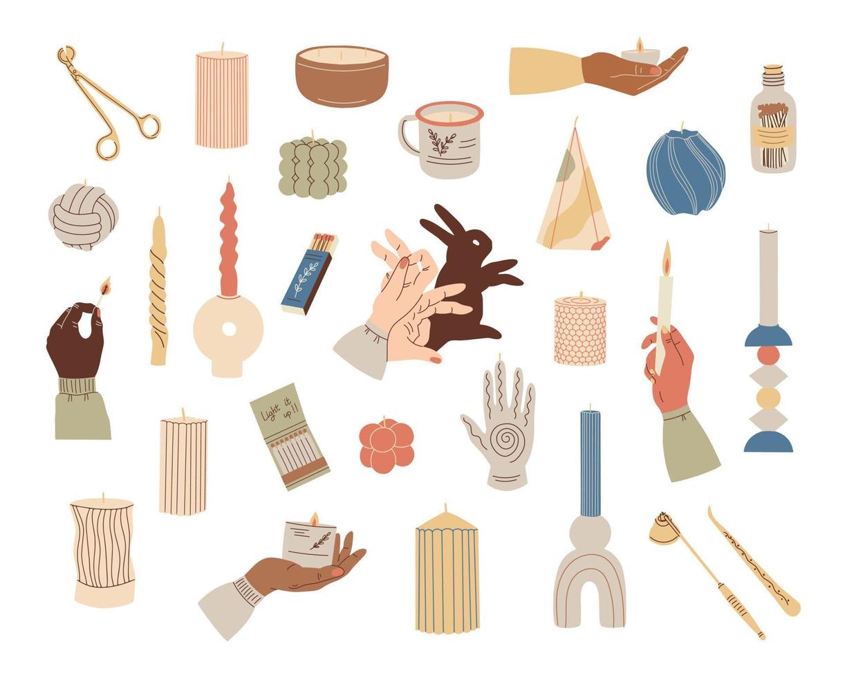 Hand drawn candle set. Doodle vector illustration isolated on white background