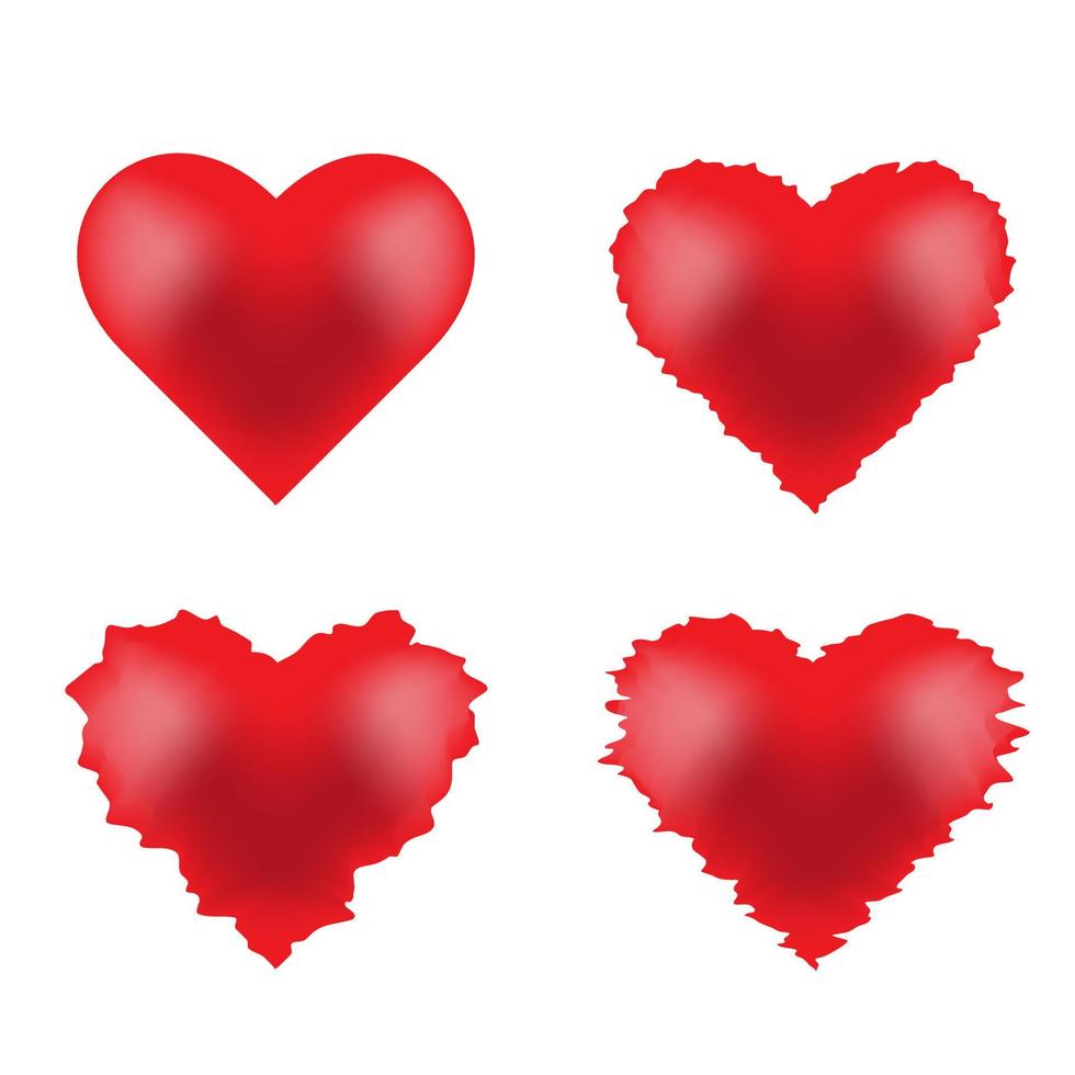 Set hearts with fuzzy edges, deformed. Textured Valentine's Day signs.Vector illustration vector