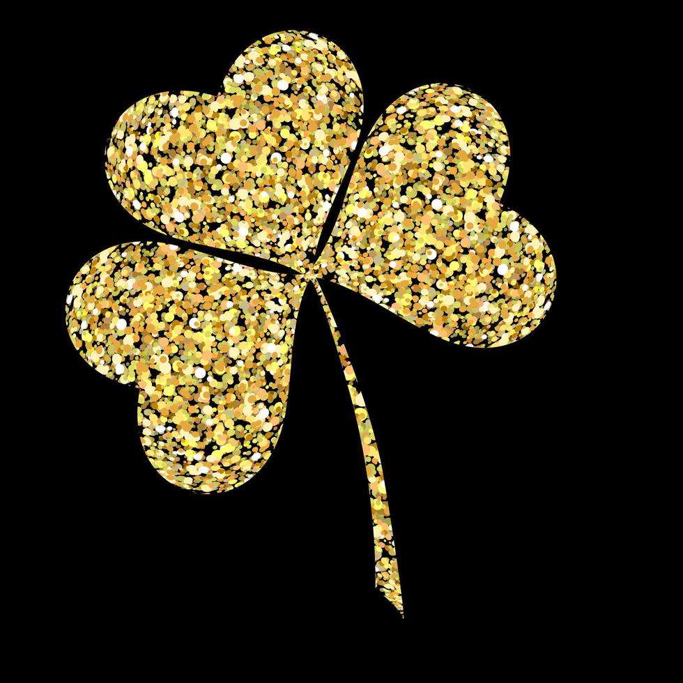 Gold glitter clover leaves vector illustration isolated over dark. St. Patrick's day objects