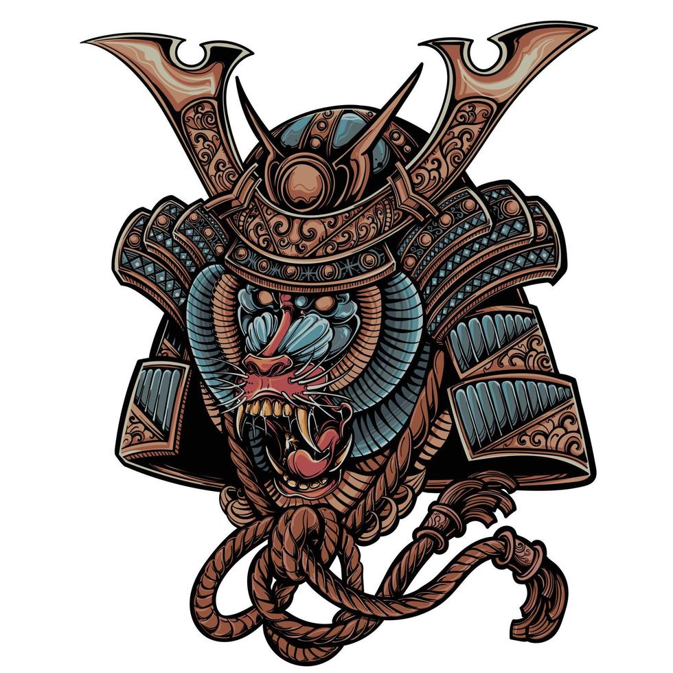 Vector Illustration of Gorilla Wearing Samurai Mask
