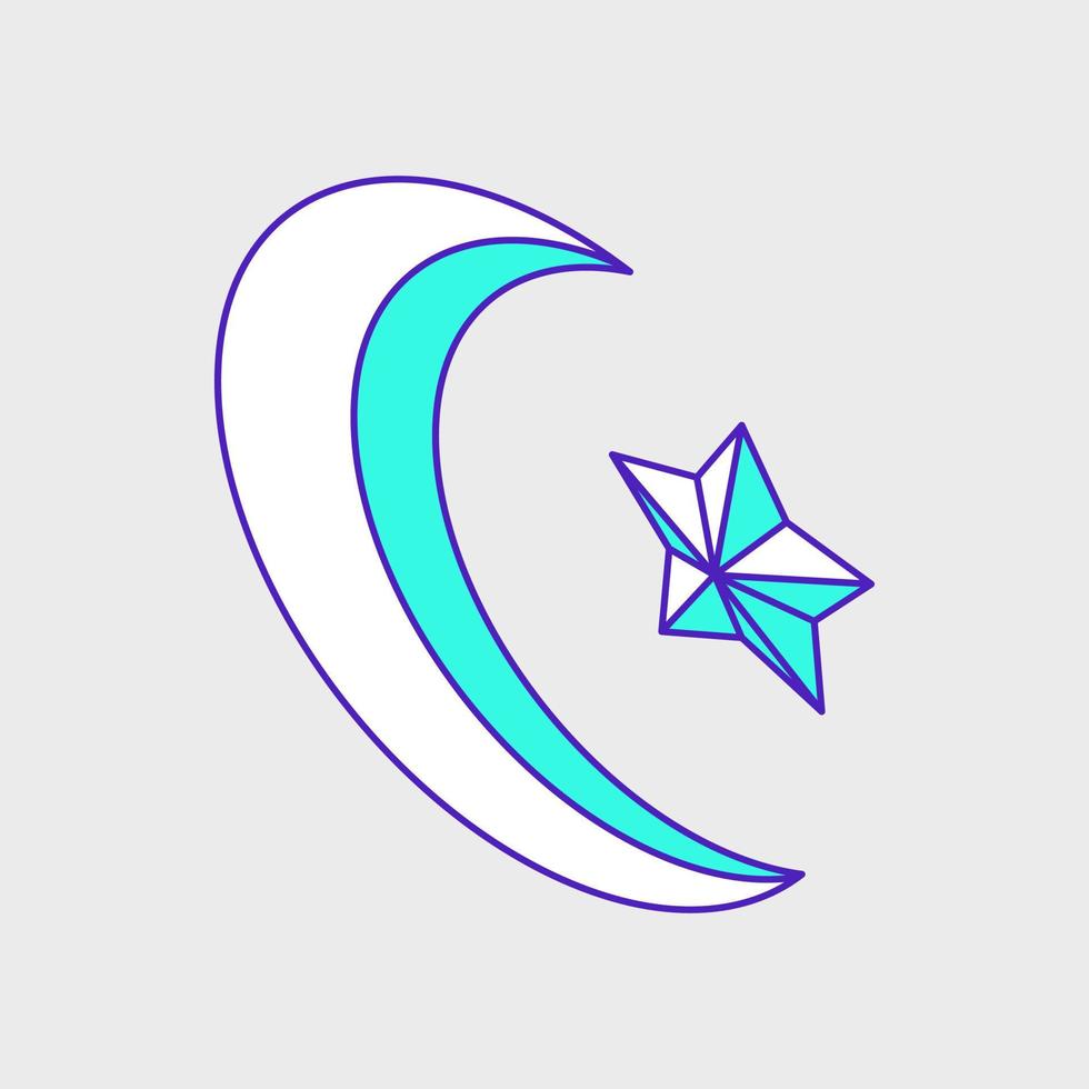 ilustración de icono de vector isométrico de media luna de estrella islámica