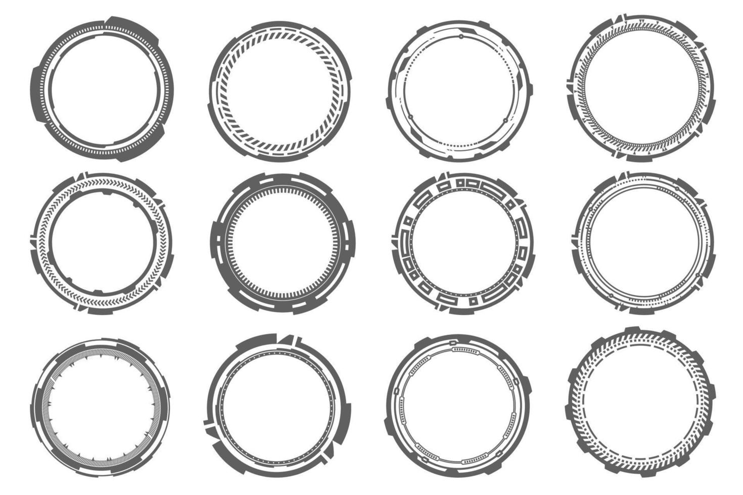 elementos futuristas de hud. objetivo óptico abstracto. formas geométricas circulares para interfaz virtual y juegos. visor de cámara para arma de francotirador. conjunto de vectores