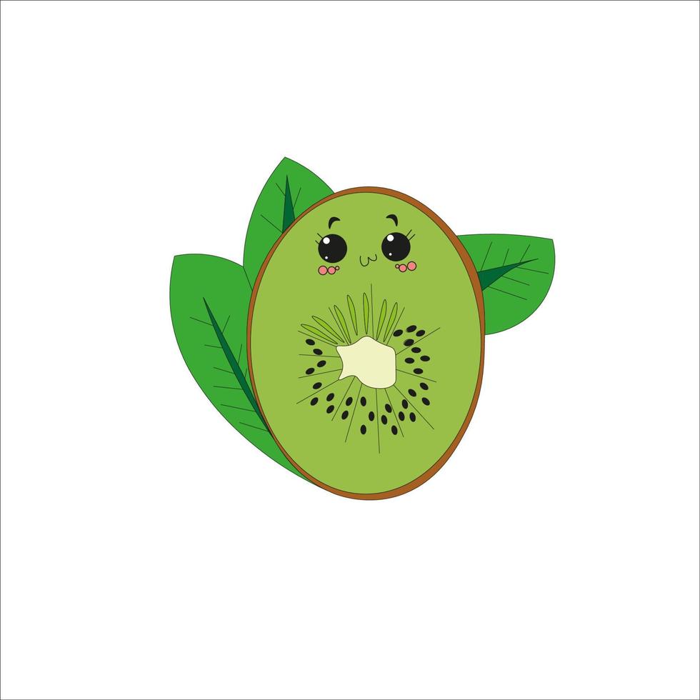 ilustración de lindo kiwi entre las hojas vector