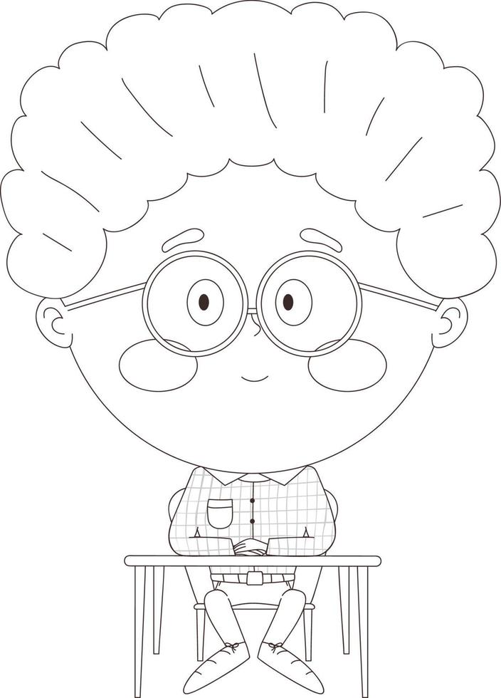 schoolboy sitting at a desk with his hands folded vector