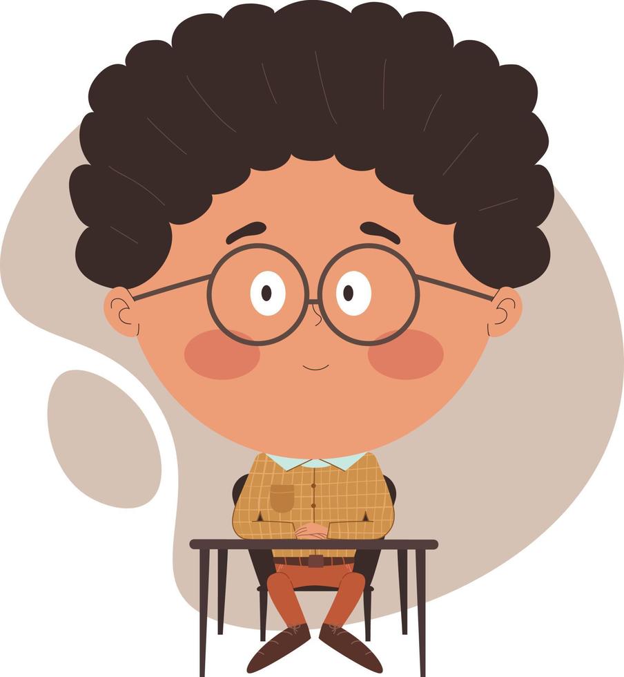 schoolboy sitting at a desk with his hands folded vector
