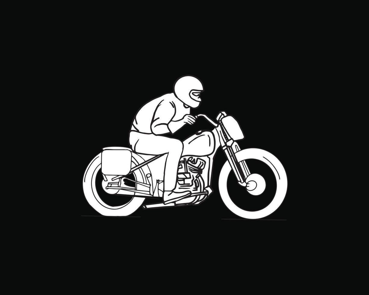 vintage hand drawing illustration rider old mottorcycle vector