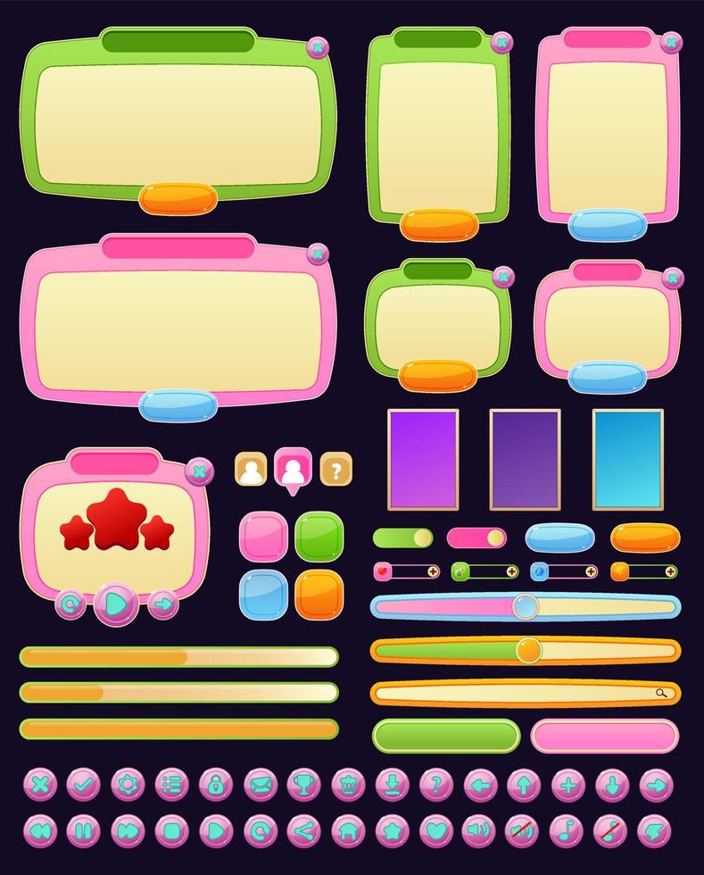 Cute and fresh game ui for mobile or windows with green and pink color vector
