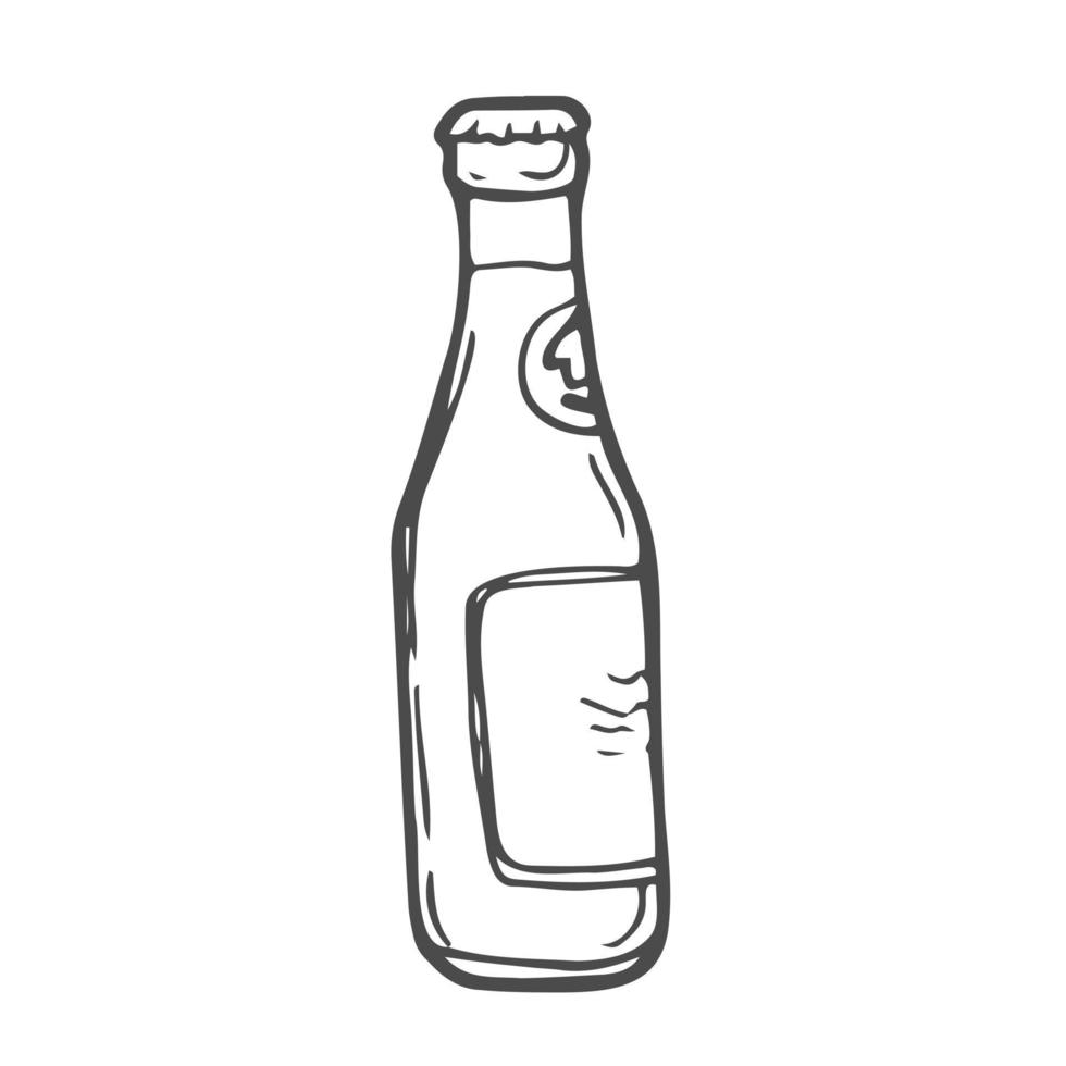 botella de cerveza de vidrio de un solo boceto vectorial vector
