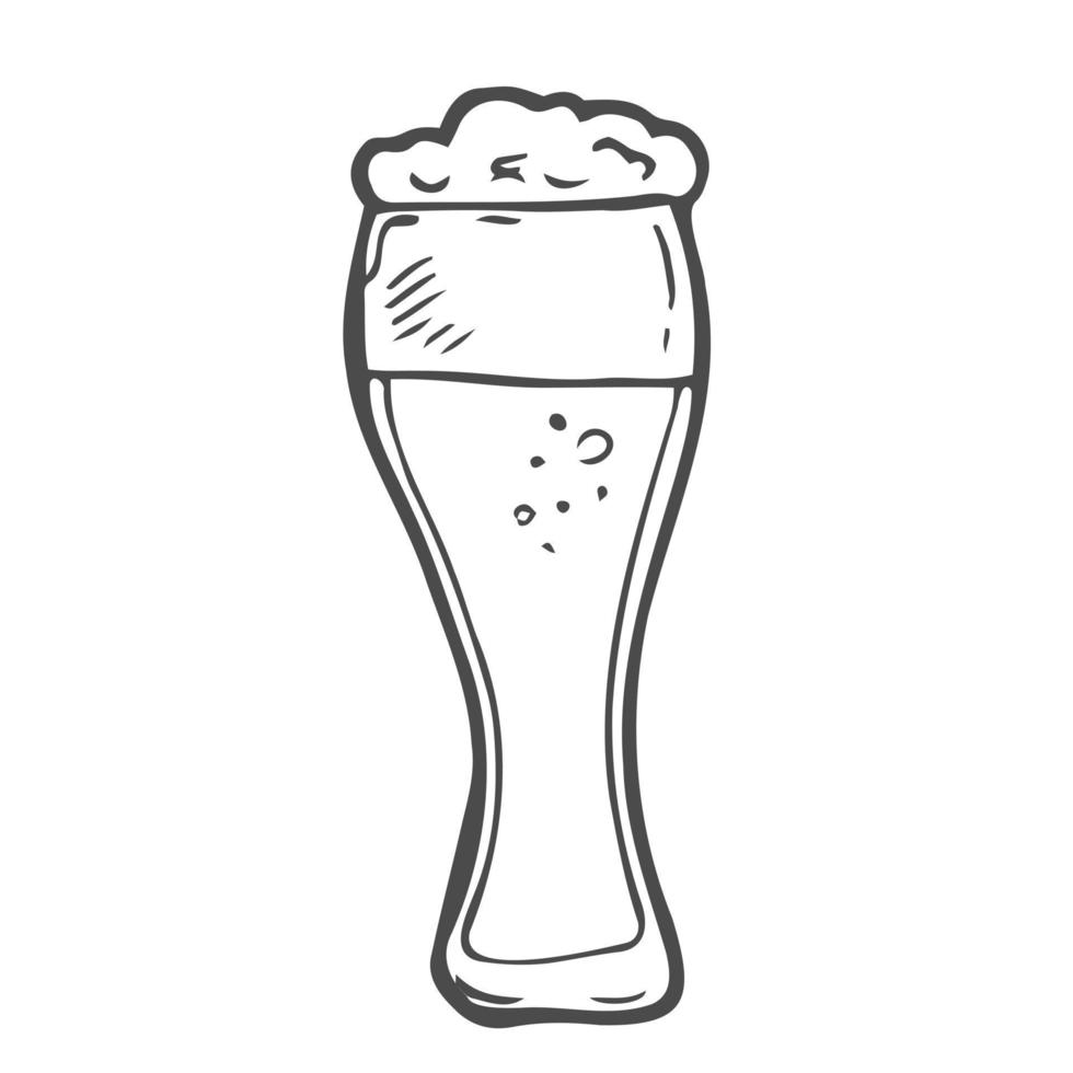 Doodle glasse of beer. vector illustration for web, poster, invitation to party. Hand drawn design element isolated on white background.