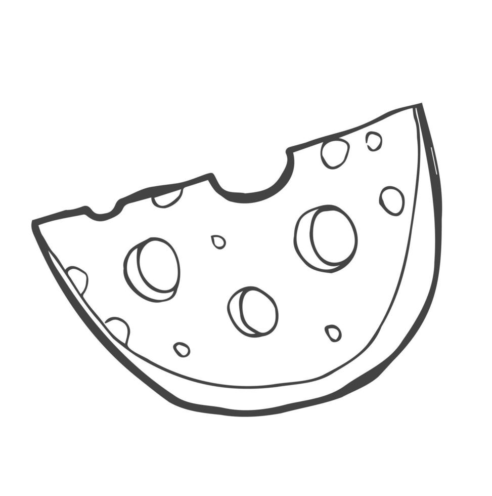 queso aislado en un fondo blanco, ilustración de vector de contorno de queso dibujado a mano. boceto de queso, colección de garabatos, conjunto de íconos de queso