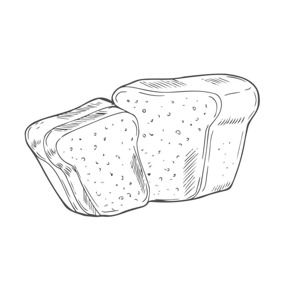 Bread sliced bakery icon set, line and black glyph style. Hand drawn sketch fresh wheat bread symbol. Shop flat food design. Icon for infographic, packaging label, vector for food app website, bistro