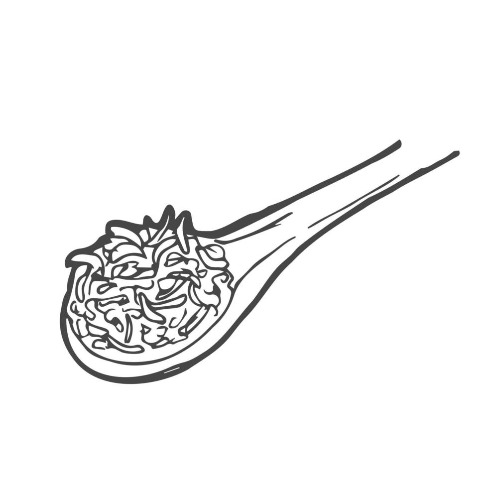 hand drawn Spoon with tea icon. Teaspoon side view powder for tea.doodle style vector