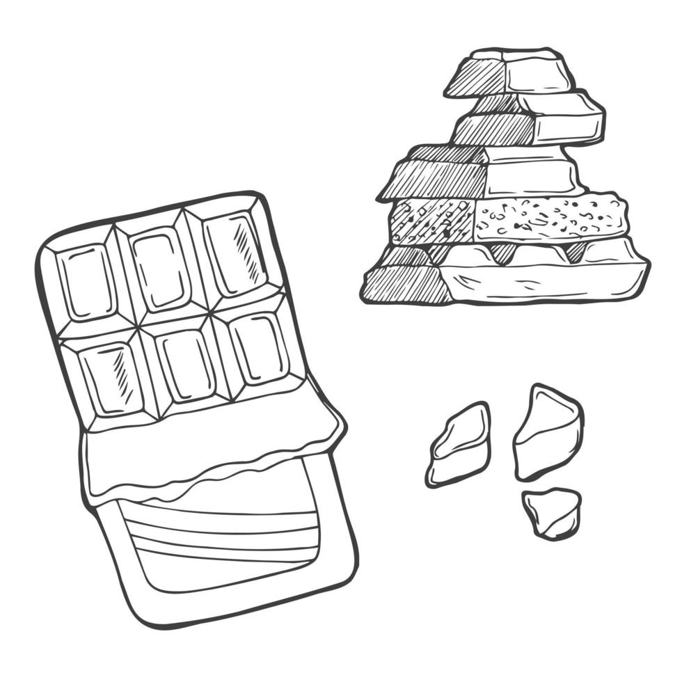 Chocolate graphic set black white isolated sketch illustration vector