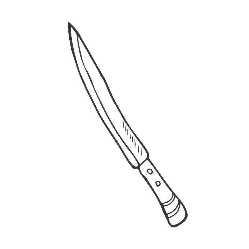 Kitchen knife drawn in the style of Doodle.Black and white image.Monochrome.Outline drawing.Vector image vector