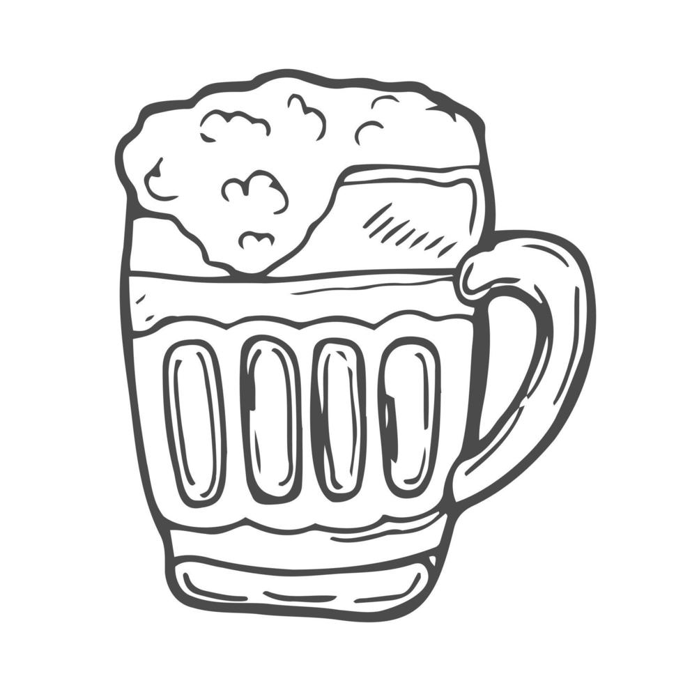 Doodle mug of beer. Sketch elements for oktoberfest festival. Hand-drawn vector illustration.