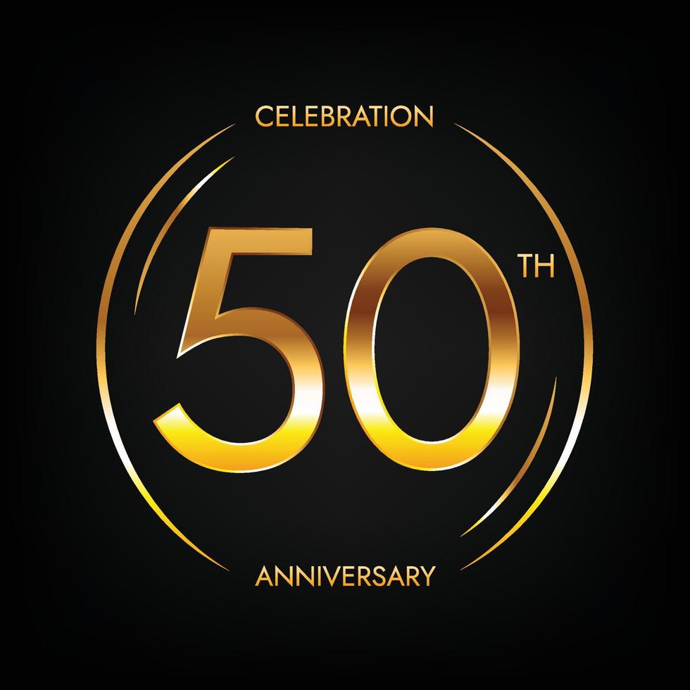 50 aniversario. banner de celebración de cumpleaños de cincuenta años en color dorado brillante. logo circular con elegante diseño de números. vector