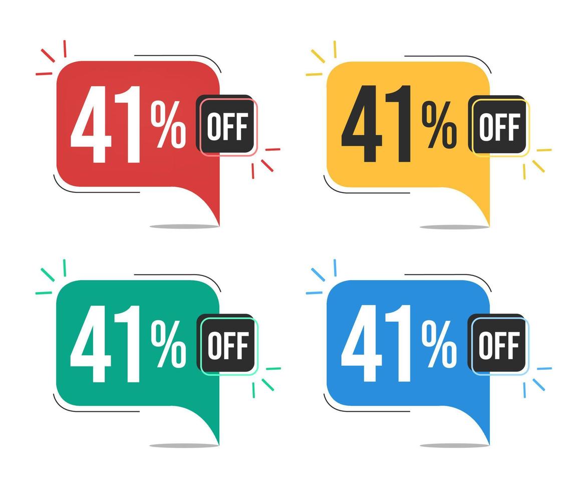 41 percent off. Red, yellow, green and blue tags with forty-one percent discount. Banner with four colorful balloons with special offers vector. vector