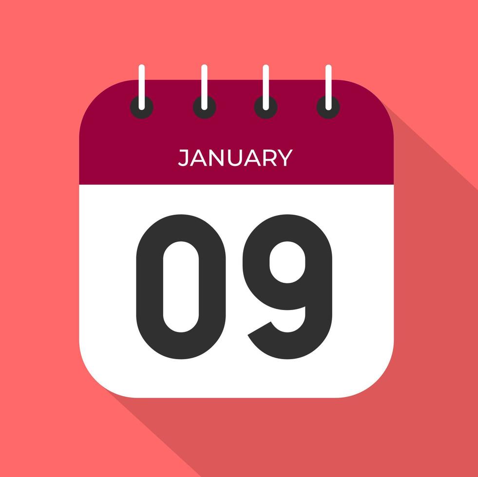 January day 9. Number nine on a white paper with wine color border on pink background vector