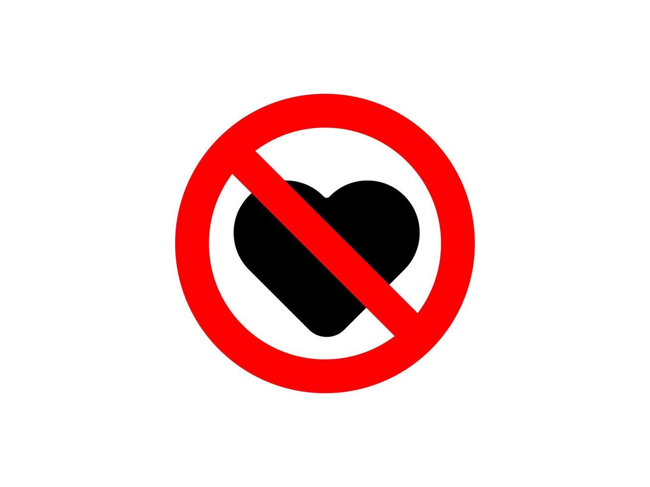 Ban heart shape. No love, banned love vector