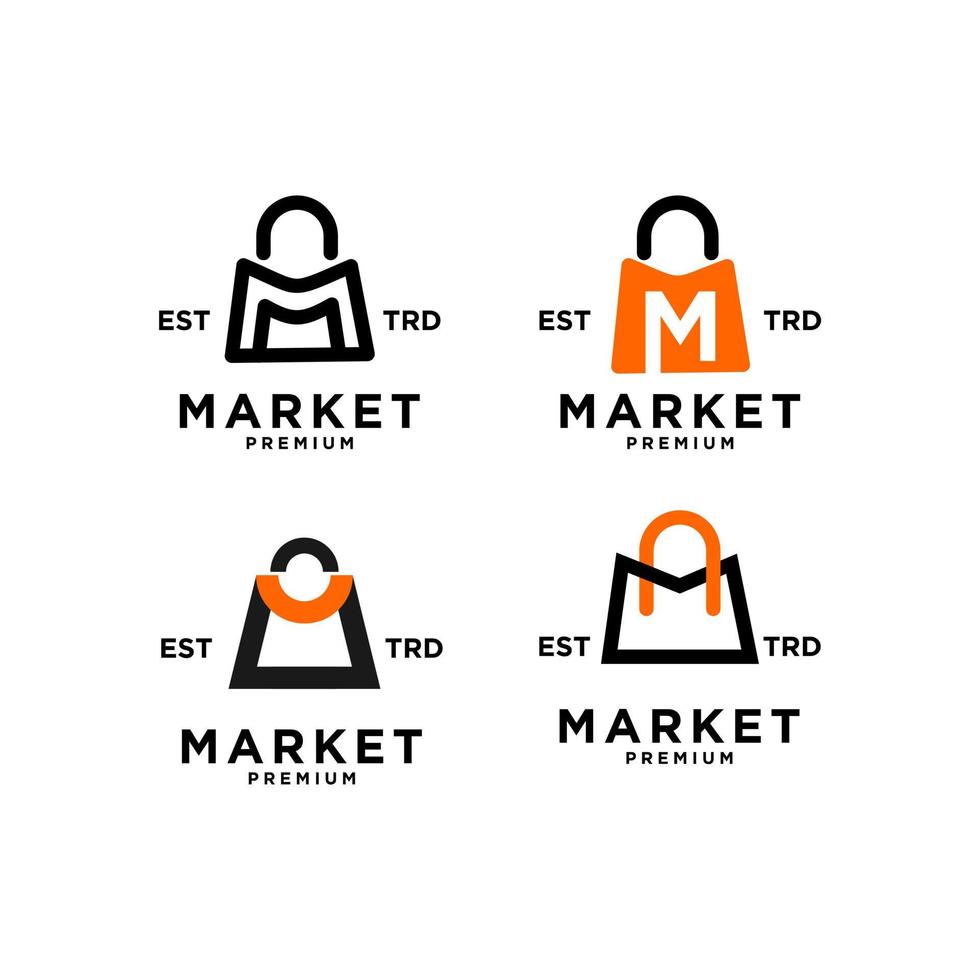 Market shop bag initial M set collection logo icon design vector