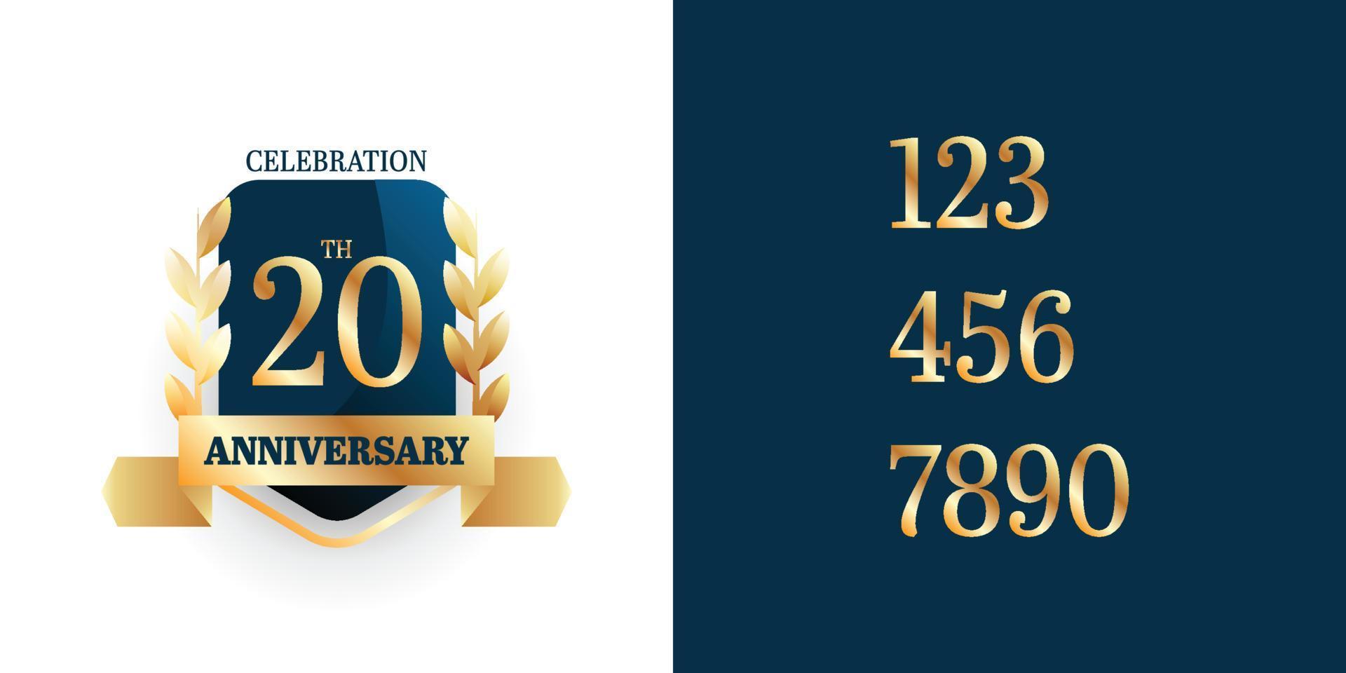 Set 20 years anniversary gold emblem badge logolabel illustration template design vector