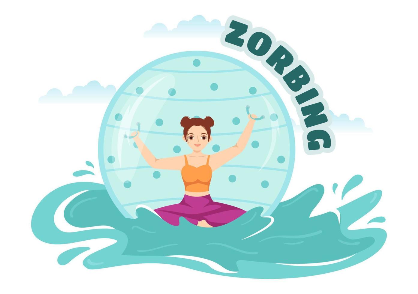 ilustración de zorbing con personas jugando burbujas en un campo verde o piscina para banner web o página de destino en plantillas planas dibujadas a mano de dibujos animados vector