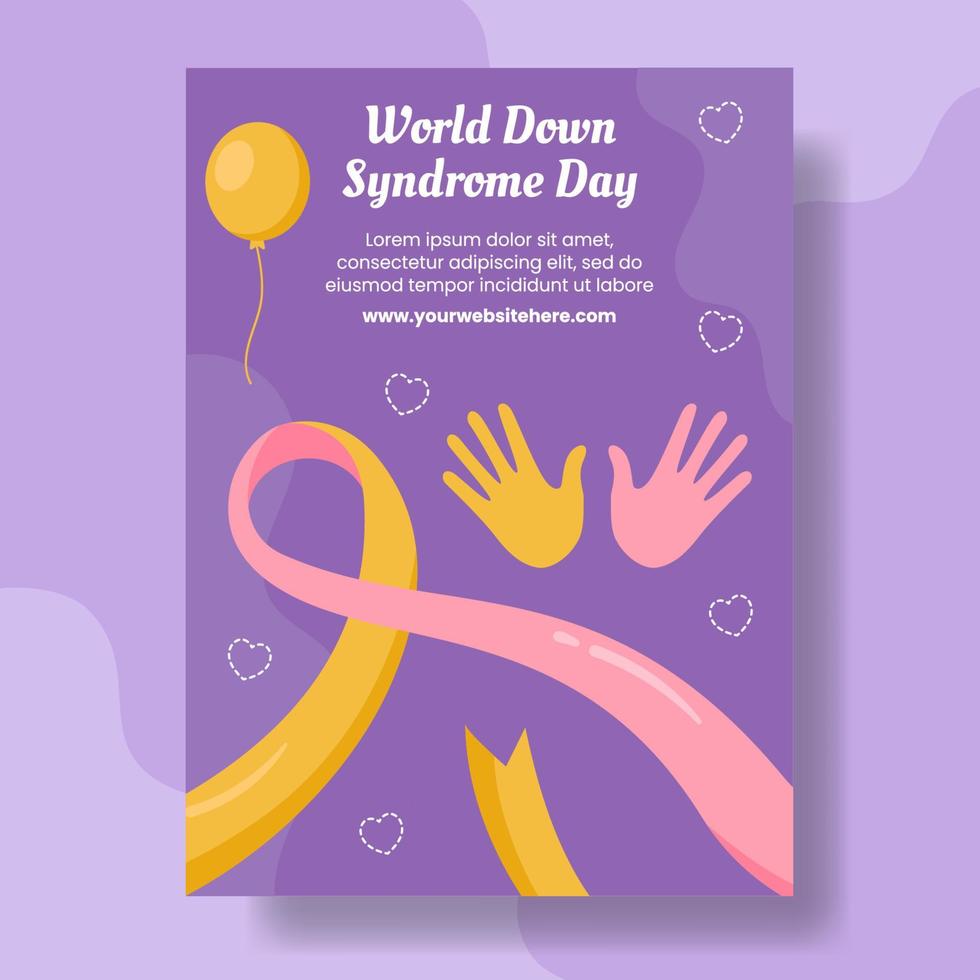 ilustración de plantillas dibujadas a mano de dibujos animados planos del cartel vertical del día mundial del síndrome de down vector