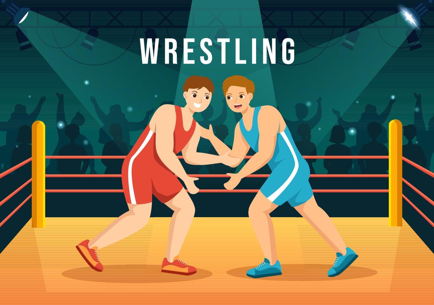 Wrestling Illustration with Two fighters Boxing Competition or Championship Sport on a Arena in Flat Cartoon Hand Drawn for Landing Page Templates vector